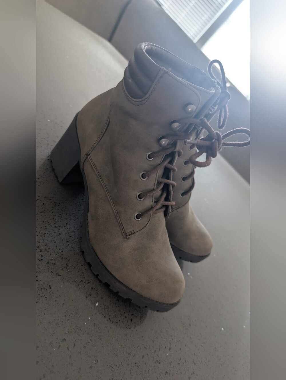 Bronx Olive Gray Lace-Up Block Heel Boots